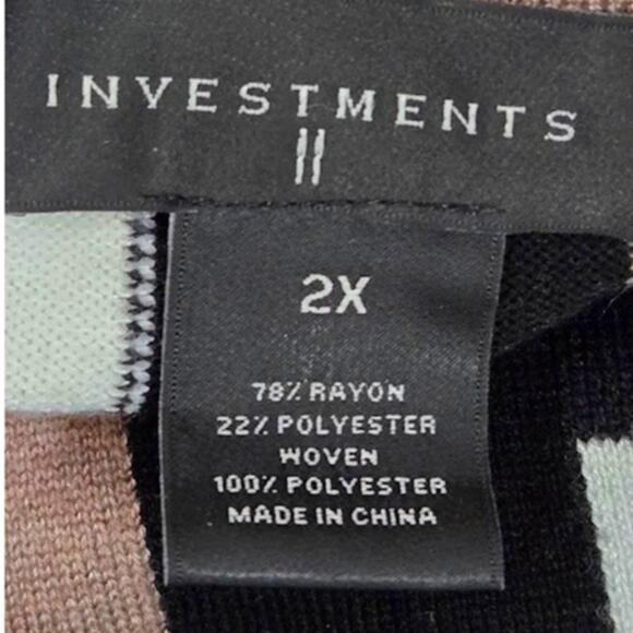 Investments II Women’s 2X Colorblock Long Sleeve Top Black Beige Tan - Picture 6 of 8